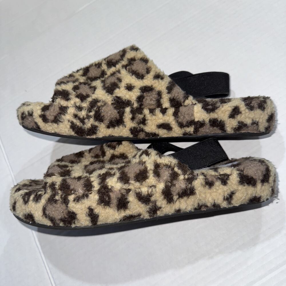 Old Navy Platform Slippers Big Leopard Fluffy Sherpa Open Toe Womens Sz 9 - Picture 5 of 7